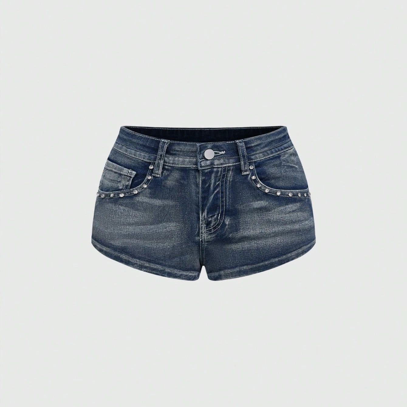 Street Fashion Jeans - 여름 라인스톤 자수 데님 반바지 아메리칸