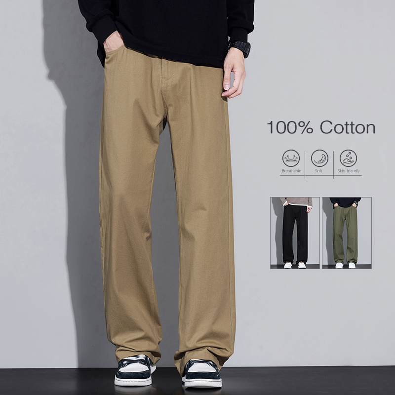 Street Fashion In Korea - 100% 코튼 남성용 헐렁한 와이드 레그