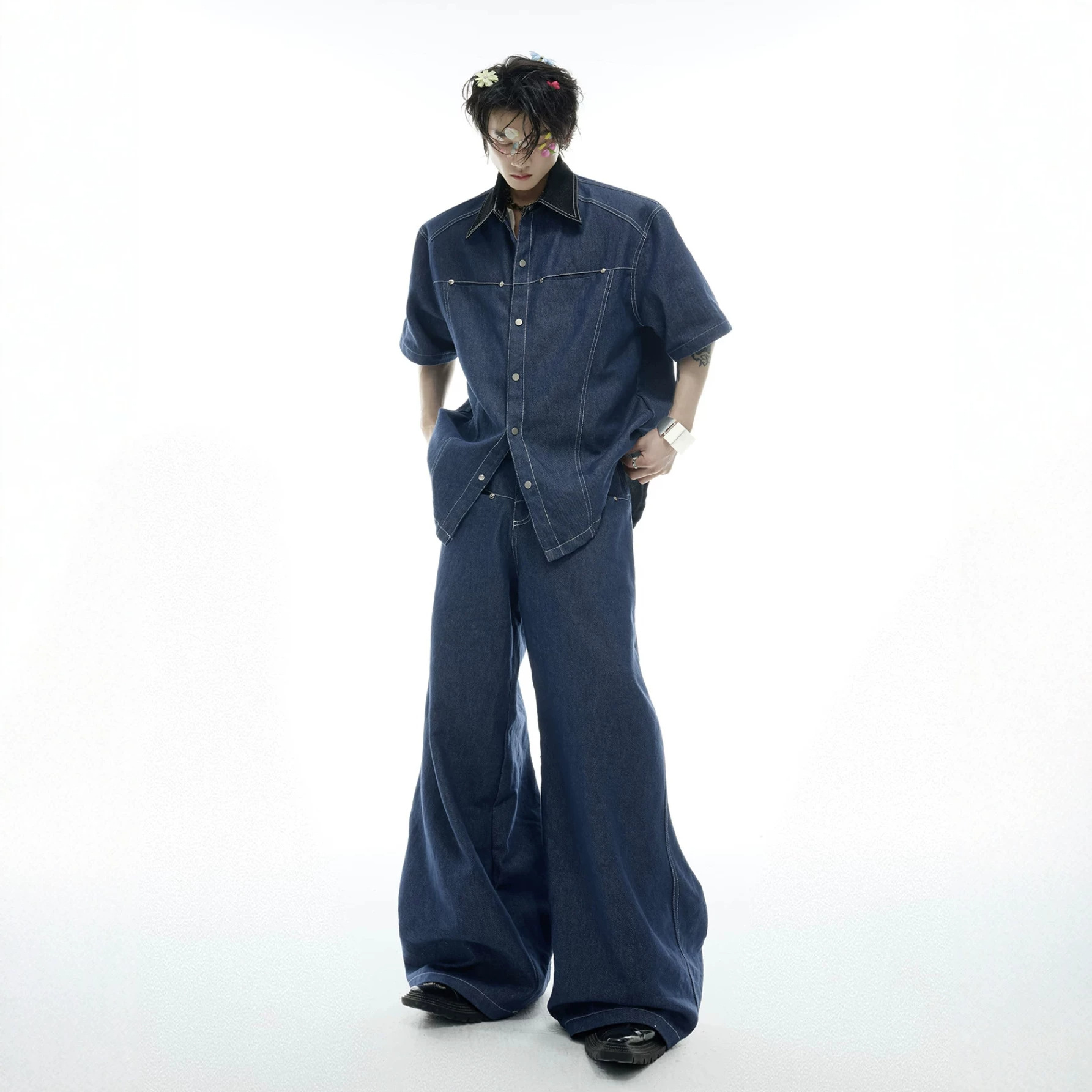Street Fashion Jeans - 여름 남성 데님 매칭 세트 아메리칸