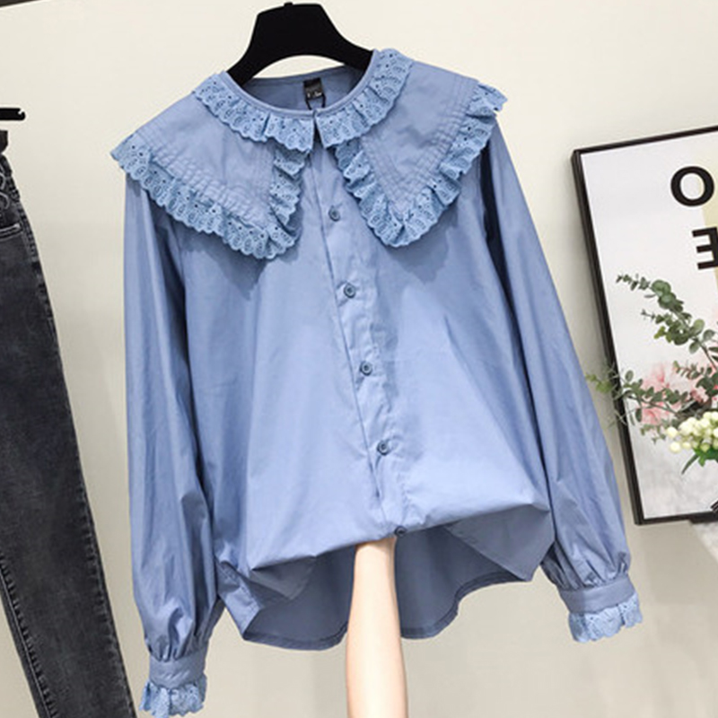 Street Fashion In Korea - 여성 세련된 피터팬 칼라 셔츠 한국