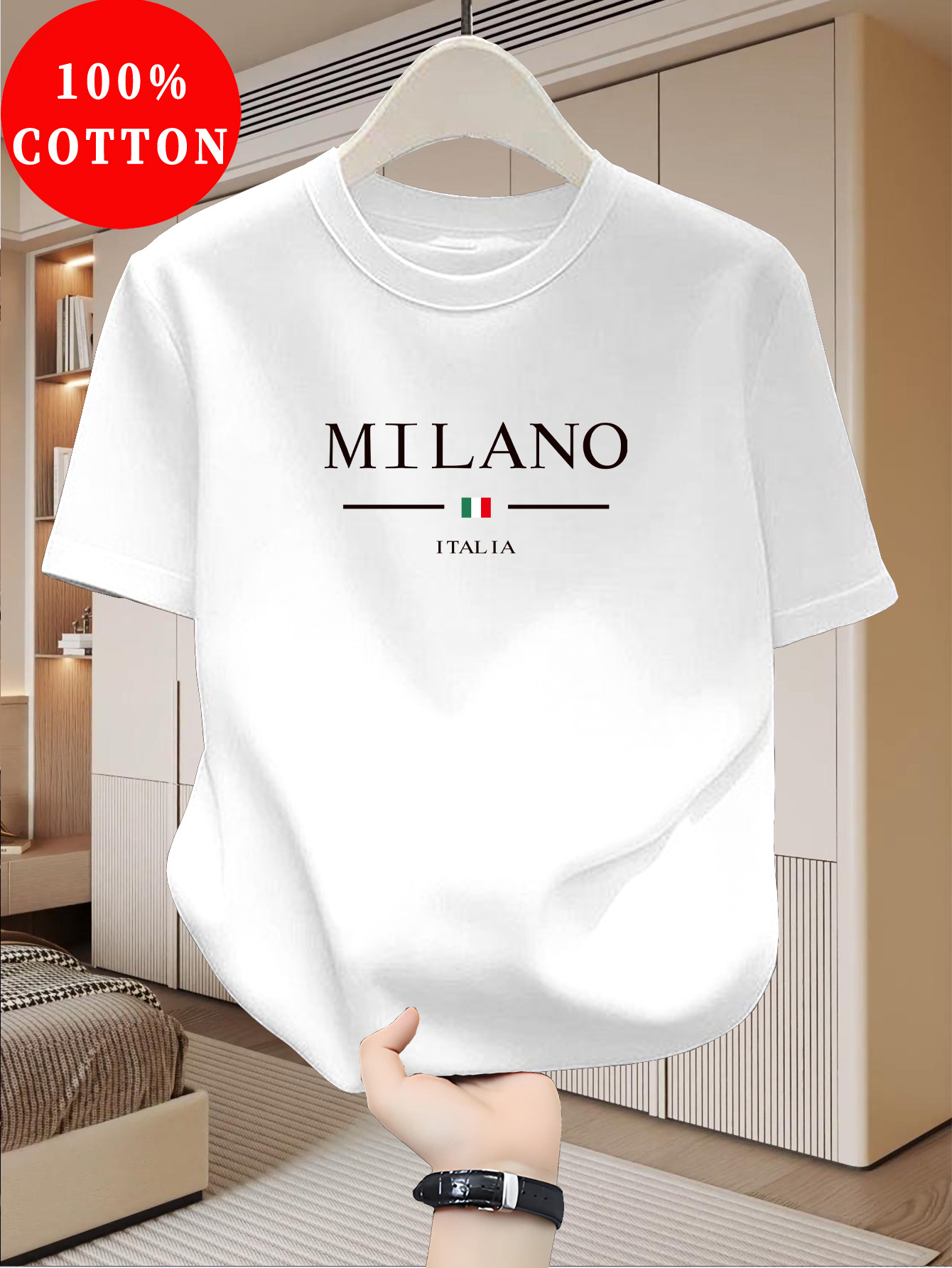 Street Fashion Of Milan - 밀라노 패턴 프린트 반팔 캐주얼하고 패셔너블한