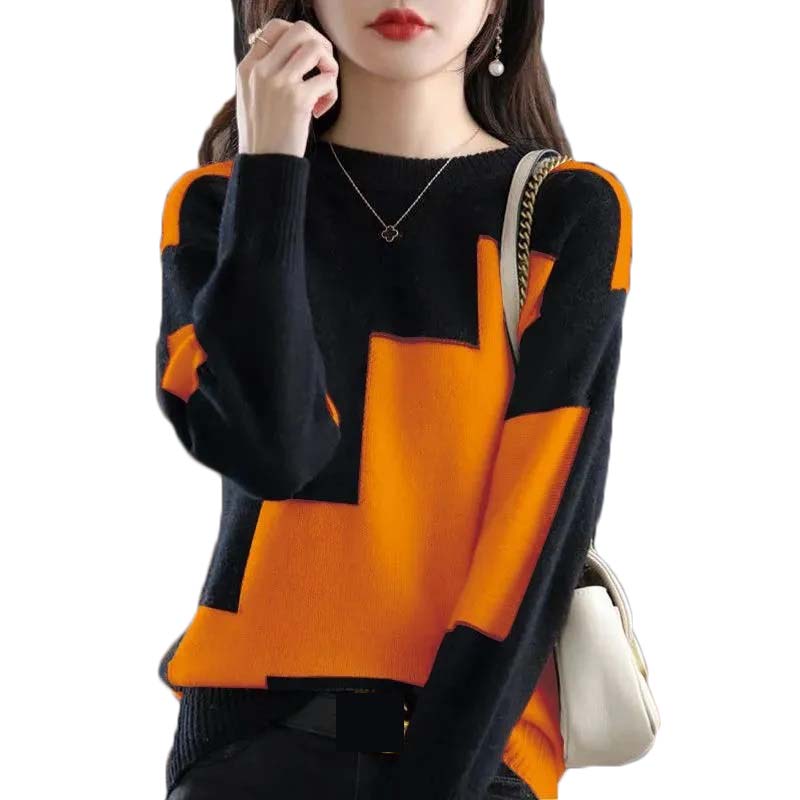 Street Fashion In Korea - 패션 오-넥 스플 라이스 니트 컬러