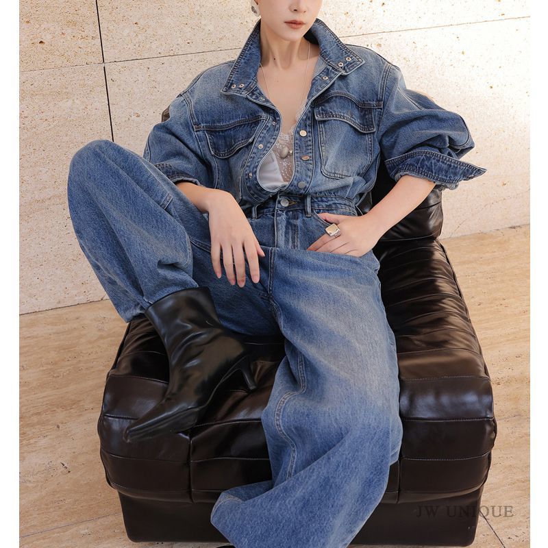 Street Fashion Jeans - 레트로 패션 만능 데님 점프수트 여성용