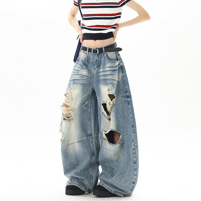 Street Fashion Jeans - 미국 스트릿 스타일 여름 데미지 진
