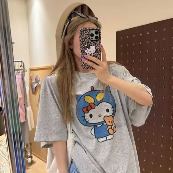 Street Fashion Us - 반팔 헬로 키티 프린트 티셔츠 산리오