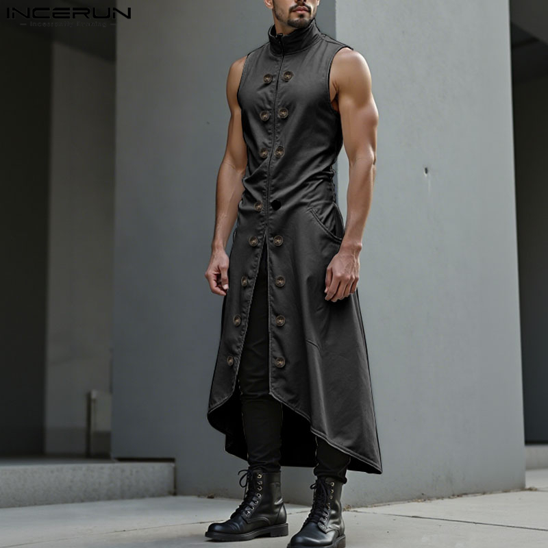 Street Fashion Style Male - INCERUN 남성 롱 스타일 조끼 솔리드