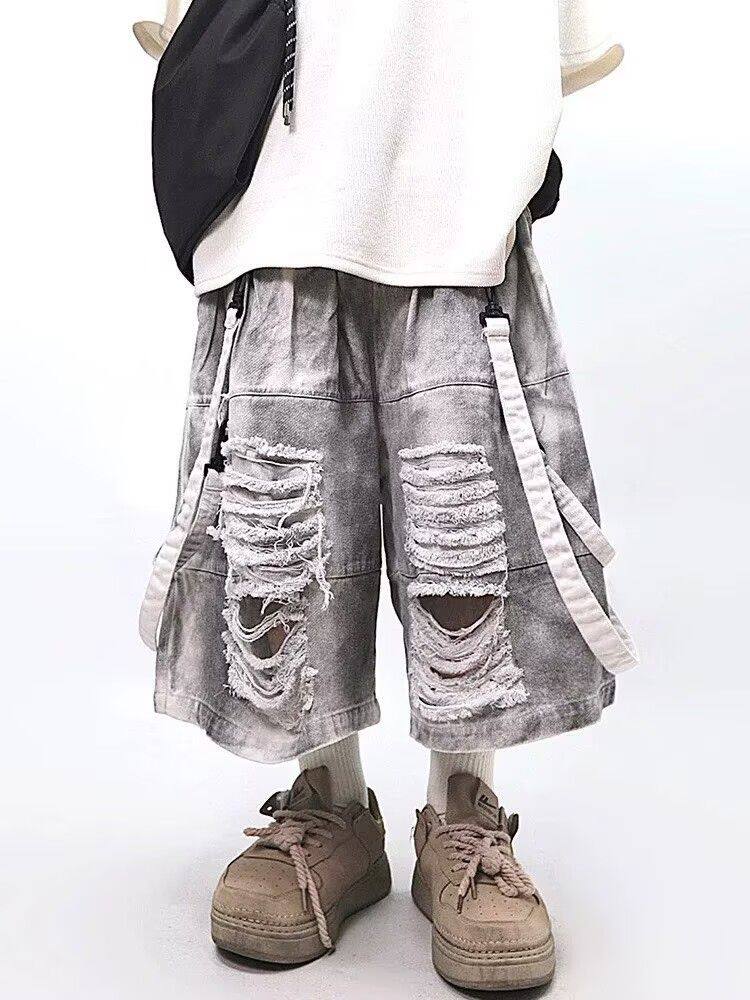 Street Fashion Style Male - 레트로 힙합 남성용 찢어진 청바지 여름