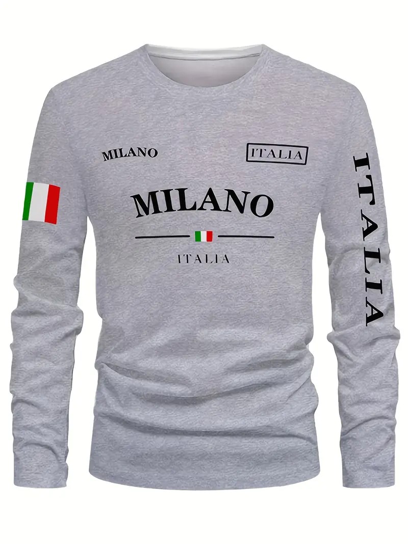 Street Fashion Of Milan - 2026 봄/여름 남성용 긴팔 티셔츠 스트리트