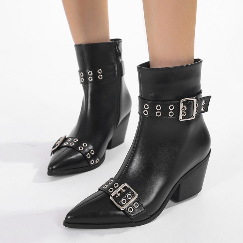 리케 고스 패션 디자인 벨트 버클 포인티드 토 지퍼 앵 - Street Fashion Goth 리뷰 및 가격