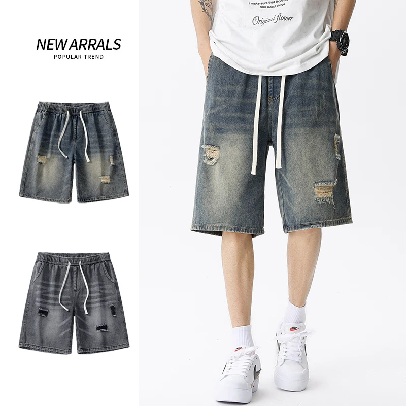 여름 얇은 데님 반바지 남성 레트로 streetwear - Street Fashion Jeans 리뷰 및 가격