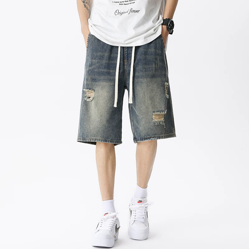 여름 얇은 데님 반바지 남성 레트로 streetwear - Street Fashion Jeans 리뷰 및 가격