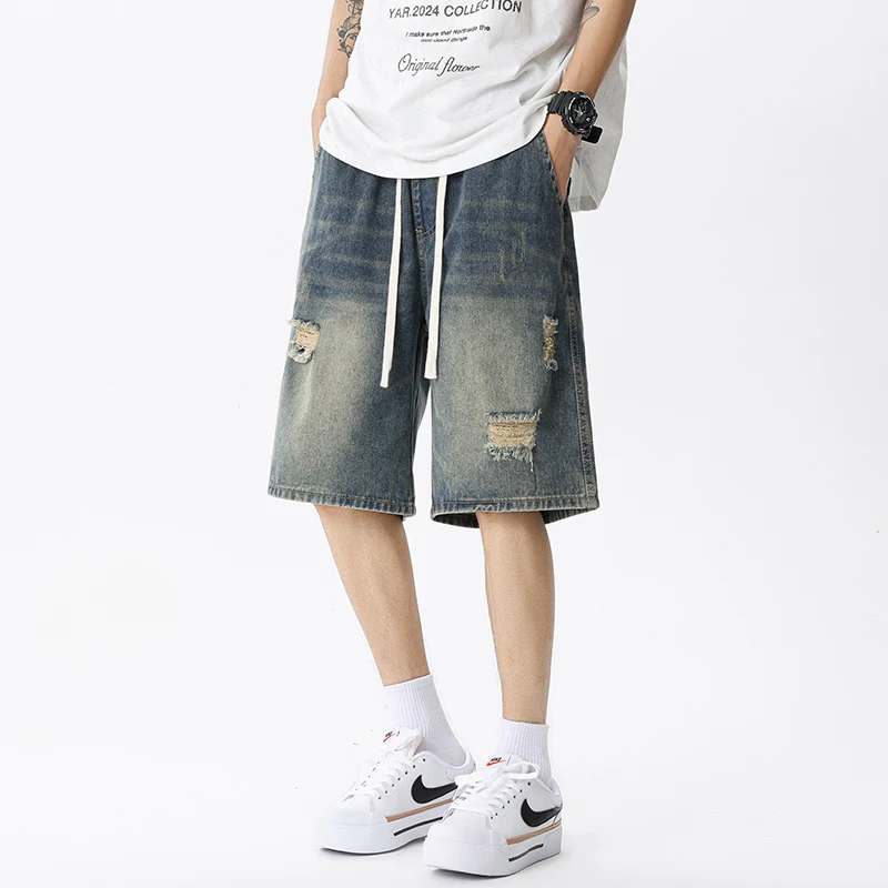 여름 얇은 데님 반바지 남성 레트로 streetwear - Street Fashion Jeans 리뷰 및 가격