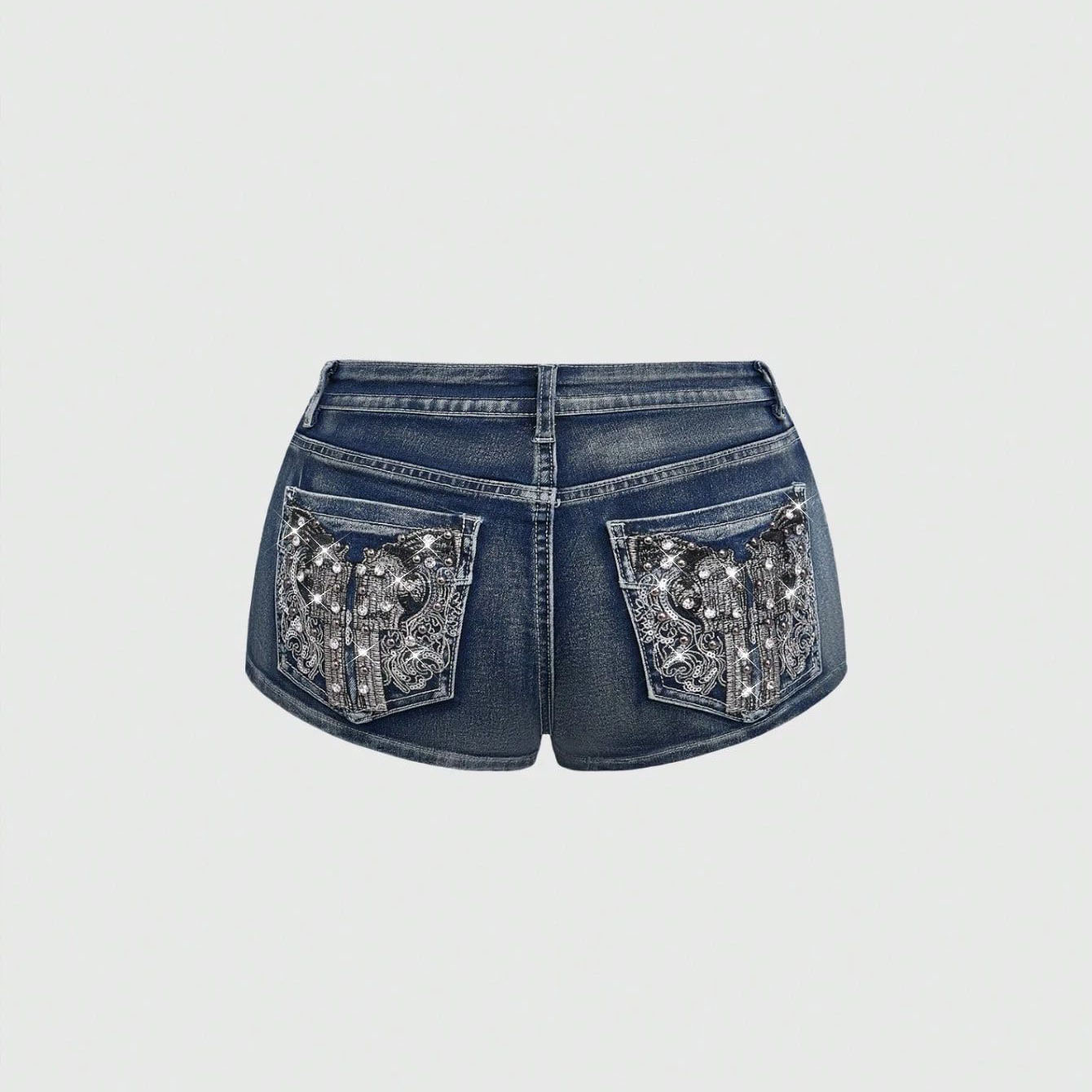 여름 라인스톤 자수 데님 반바지 아메리칸 캐주얼 패션  - Street Fashion Jeans 리뷰 및 가격