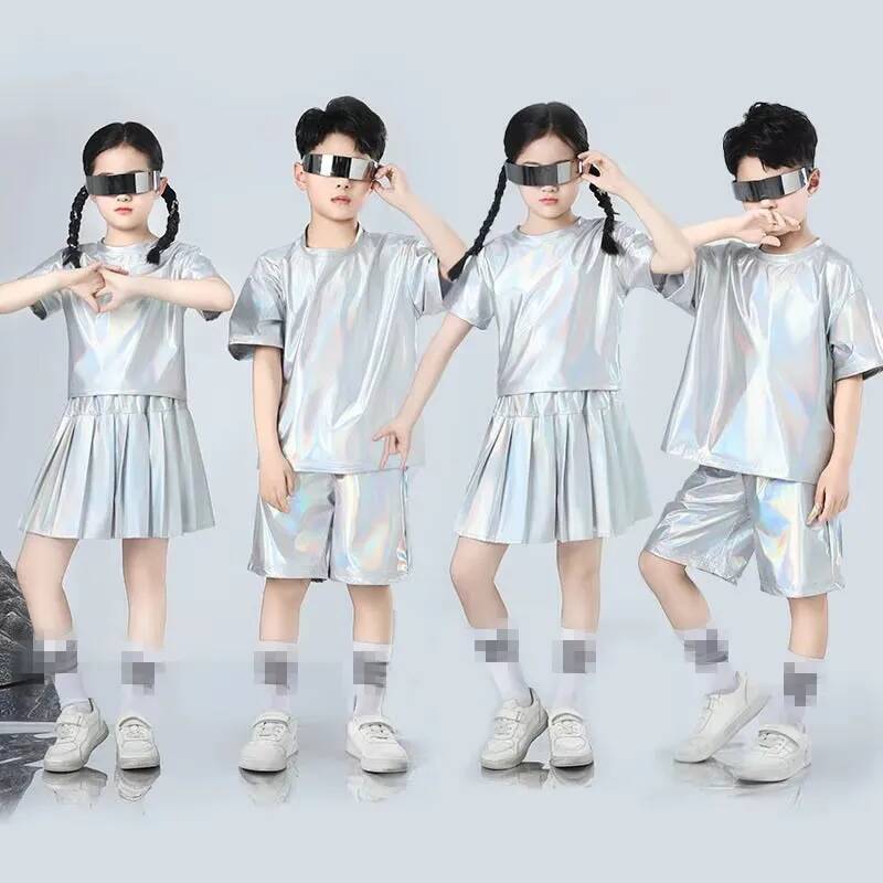 소년과 소녀 힙합 세트 실버 컬러 재즈 댄스 의상 어린 - Street Fashion Boy 리뷰 및 가격