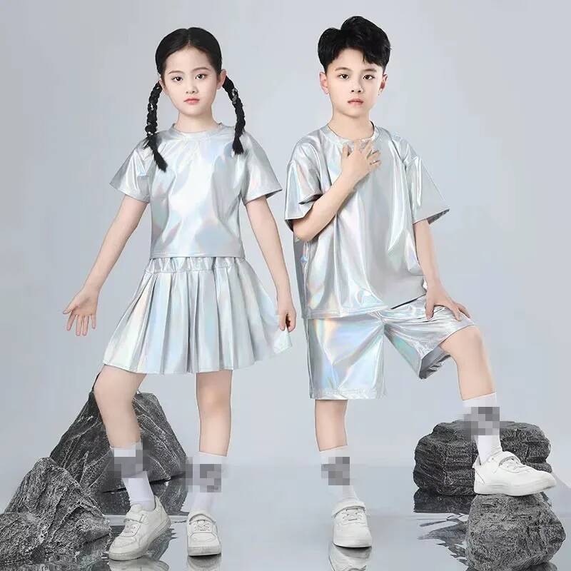 소년과 소녀 힙합 세트 실버 컬러 재즈 댄스 의상 어린 - Street Fashion Boy 리뷰 및 가격