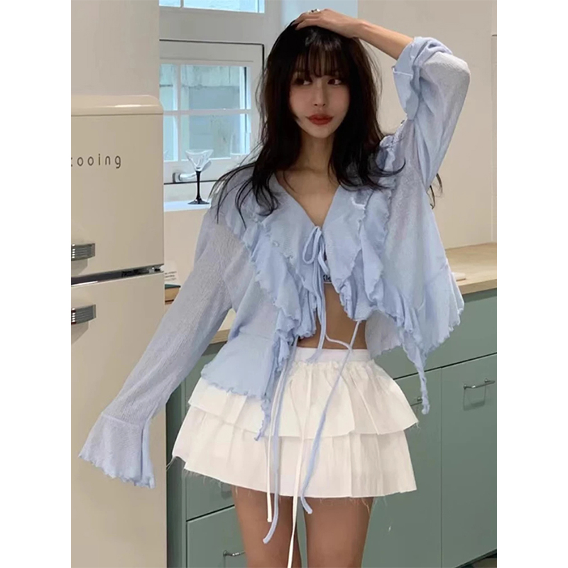 MEXZT 자른 흰색 셔츠 여성 패션 프릴 붕대 핑크  - Street Fashion In Korea 리뷰 및 가격