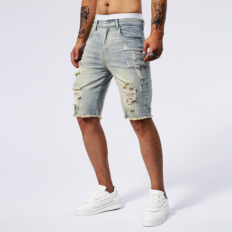 2025 여름 뉴 남성 찢어진 데님 반바지 패션 빈티지 - Street Fashion Jeans 리뷰 및 가격