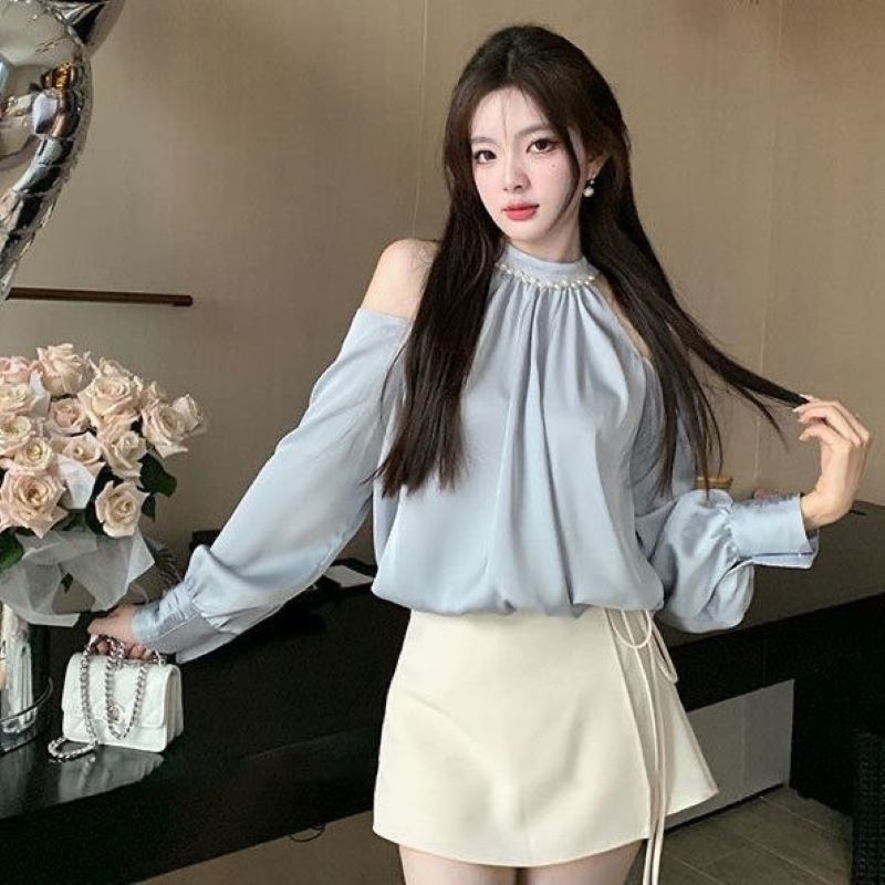 용수철 O넥 긴팔 오프숄더 블라우스, 한국 여성 의류, - Street Fashion In Korea 리뷰 및 가격
