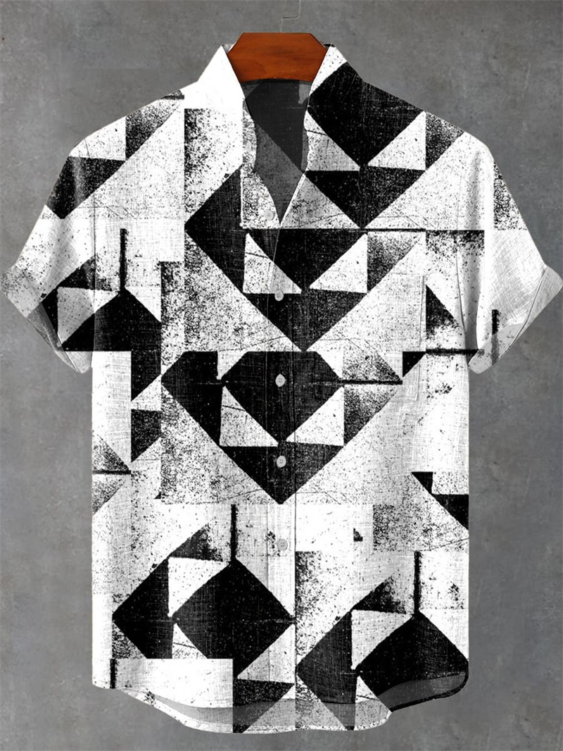 남자의 새로운 짧은 소매 셔츠 3D 기하학 패턴 인쇄  - Street Fashion Shanghai 리뷰 및 가격