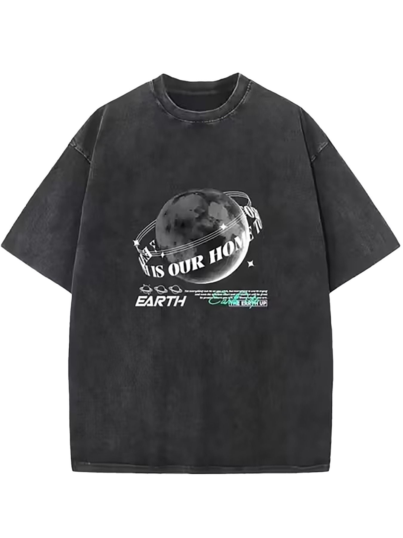 지구를 주제로 한 우주 패턴이 있는 남성용 루즈핏 블랙 - Street Fashion Theme 리뷰 및 가격