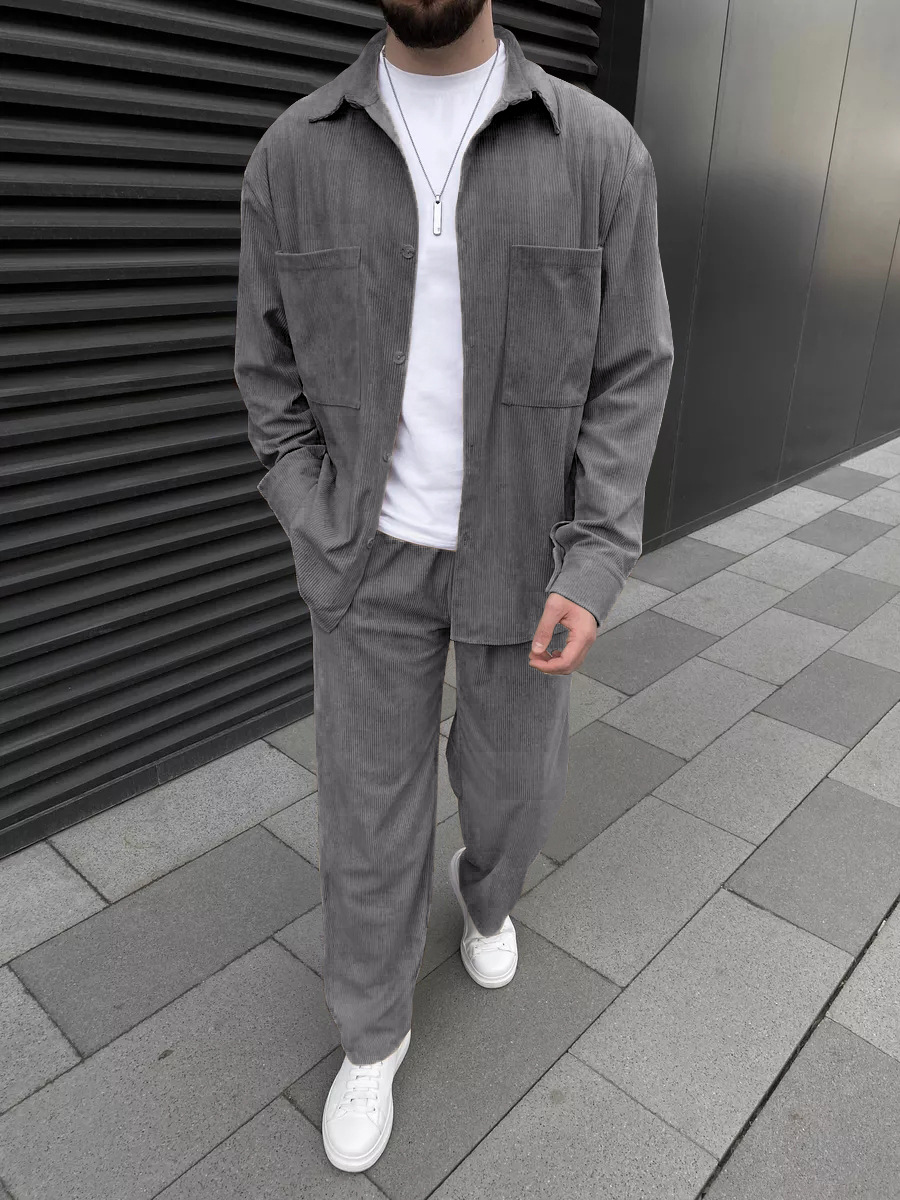 남성 코듀로이 투피스 세트: 긴팔 버튼다운 셔츠와 와이 - Street Fashion Us 리뷰 및 가격