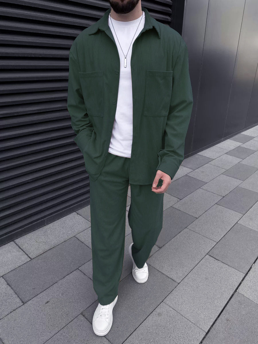 남성 코듀로이 투피스 세트: 긴팔 버튼다운 셔츠와 와이 - Street Fashion Us 리뷰 및 가격