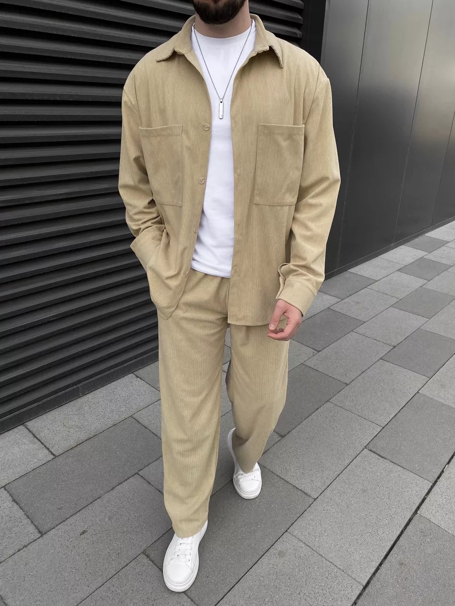 남성 코듀로이 투피스 세트: 긴팔 버튼다운 셔츠와 와이 - Street Fashion Us 리뷰 및 가격