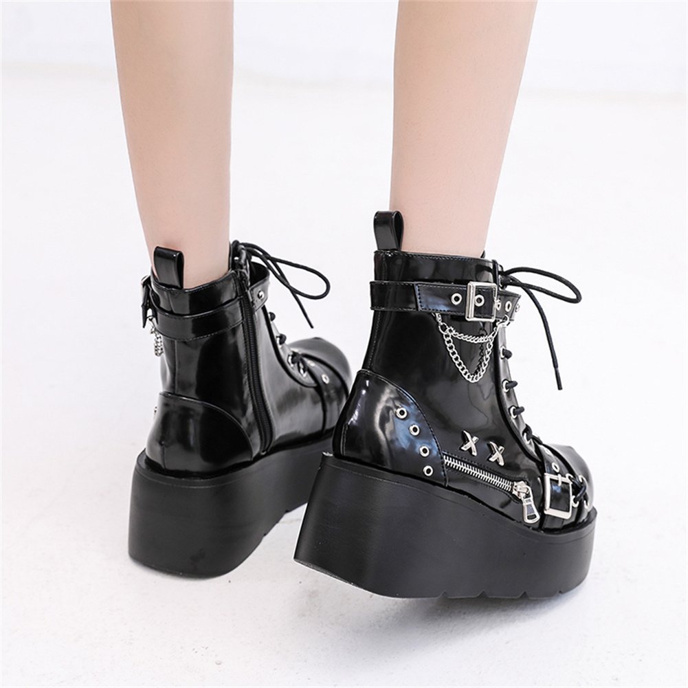 새로운 여성용 고스 플랫폼 앵클 부츠 패션 버클 지퍼  - Street Fashion Goth 리뷰 및 가격