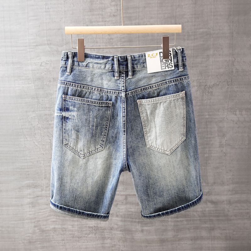 남성용 짧은 청바지 바지 포켓 세탁 블루 남성 데님 반 - Street Fashion Jeans 리뷰 및 가격