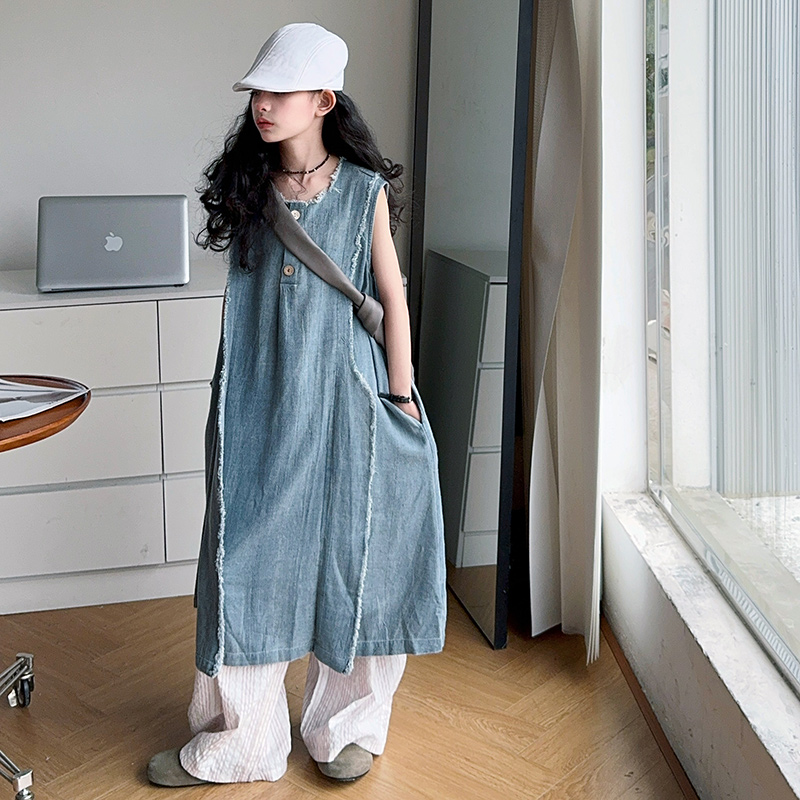 느슨한 스타일 키즈 럭셔리 여름 데님 드레스 10 대  - Street Fashion Jeans 리뷰 및 가격