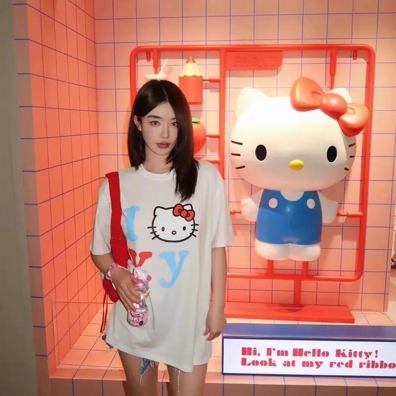 반팔 산리오 여름 순면 유니섹스 티셔츠 헬로키티 트렌디 - Street Fashion Us 리뷰 및 가격