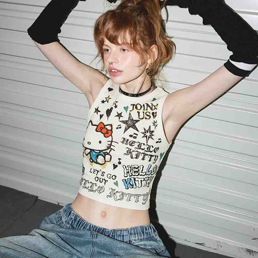 산리오 헬로키티 여성용 귀여운 레이스업 탑 여름 Y2K - Street Fashion Girls 리뷰 및 가격