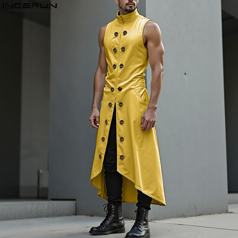 INCERUN 남성 롱 스타일 조끼 솔리드 컬러 더블  - Street Fashion Style Male 리뷰 및 가격