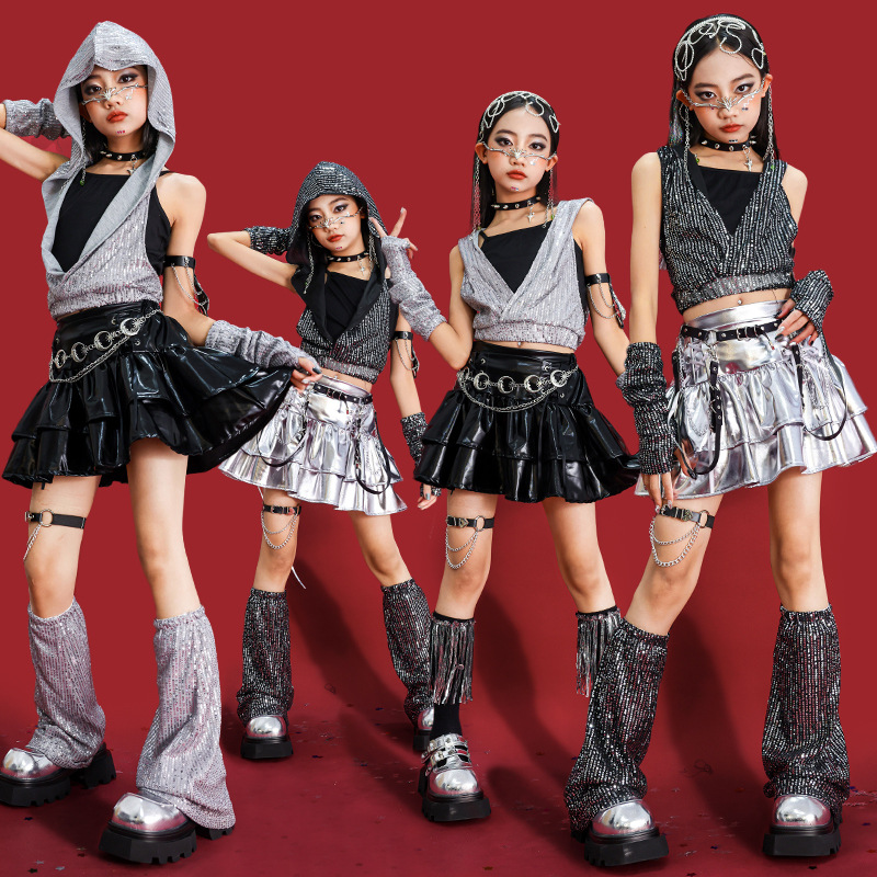 여아 힙합 스팽글 크롭 후드티 고스 스커트 스트릿 댄스 - Street Fashion Goth 리뷰 및 가격